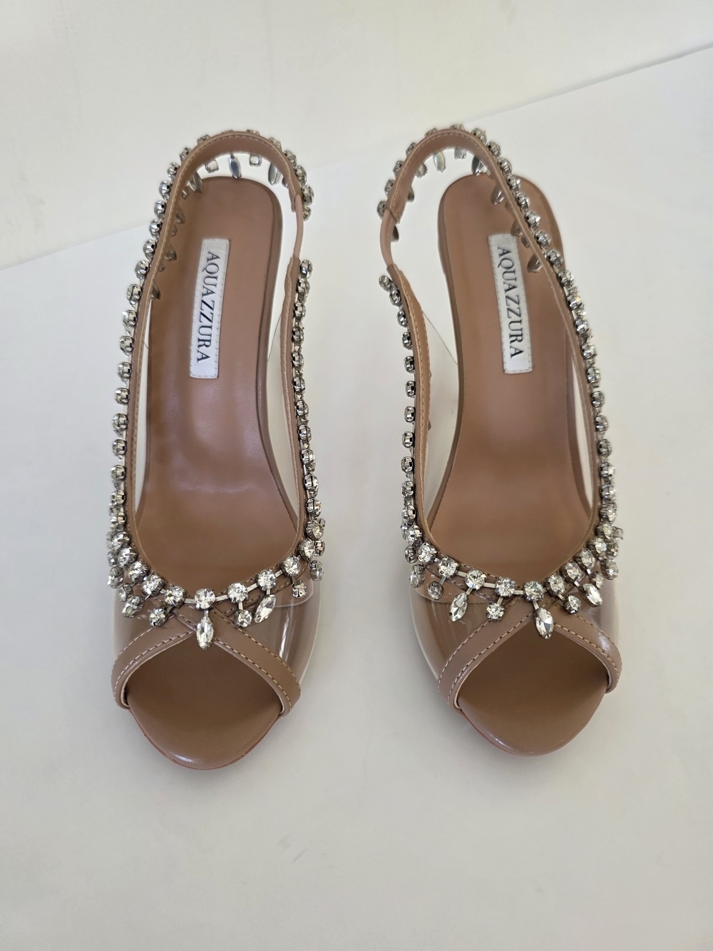 Aquazzura Temptation Crystal Sandals Nude EU 38 US 7.5-8  Italy Bridal Prom - Picture 11 of 15